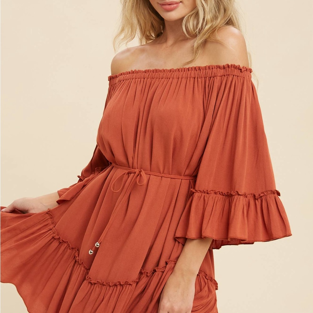 Rust Off-Shoulder Dress